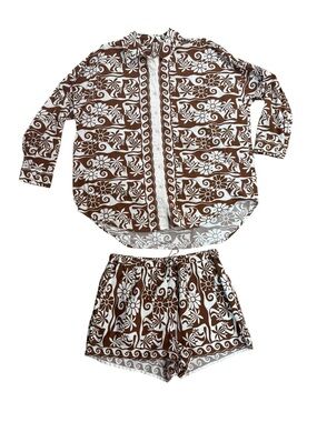 Anthropologie Botanical Matching Set  brown/white top oversized XS shorts Medium